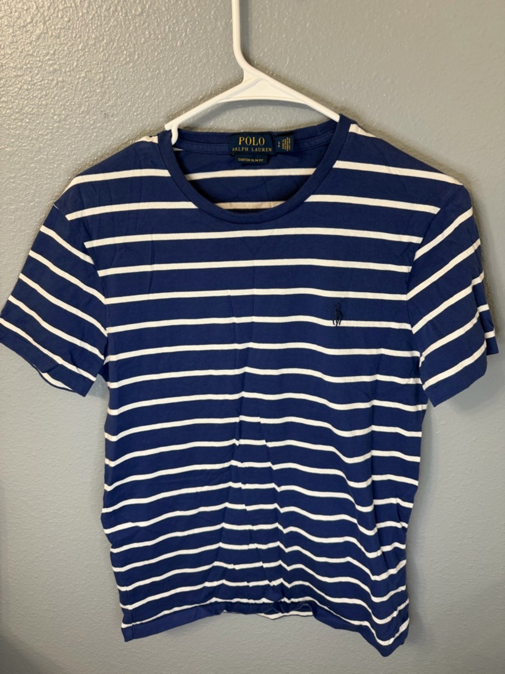 Ralph Lauren Navy & White Striped Crewneck Tee Slim Fit